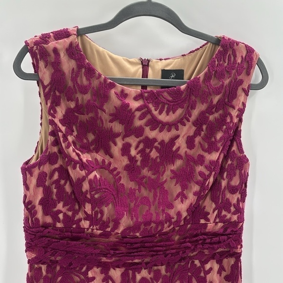 Adrianna Papell Burgundy Lace Dress Sleeveless Cocktail Party Sheath size 14 - Picture 5 of 6